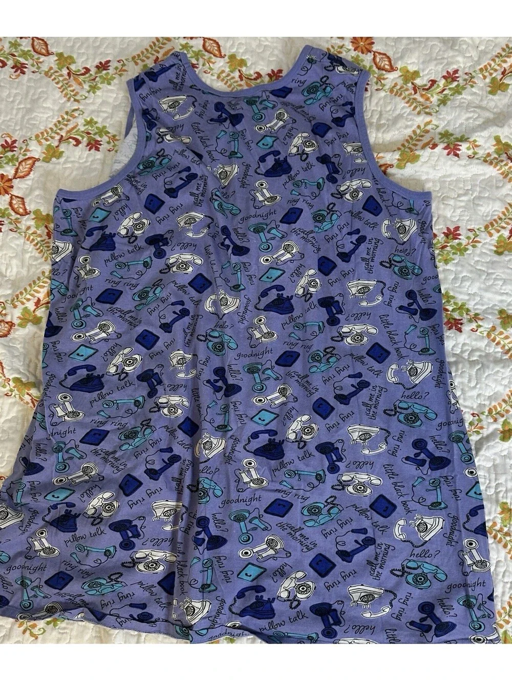 Dreams Co Purple Novelty Telephone Goodnight Print Sleeveless Nightshirt GUC